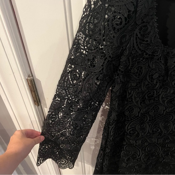 Anthropologie Maeve Embroidered Lace Dress Black Mini Long Sleeve Cocktail - Picture 7 of 10